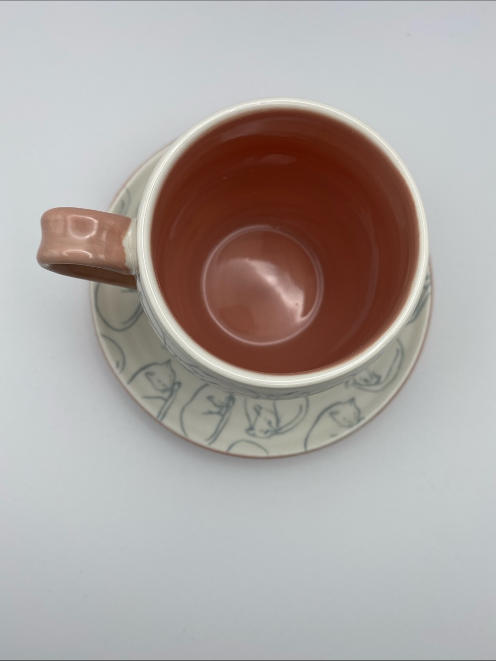 Cute Anthropologie cat cats cup and soucer for coffee espresso white pink new - Picture 13 of 13